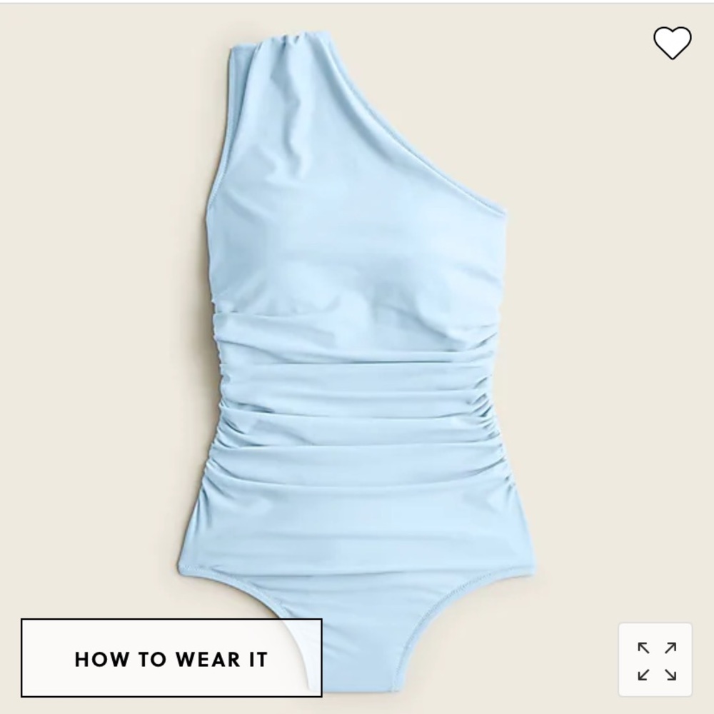 J. Crew Long torso Ruched one-shoulder one-piece in Pale Seascape